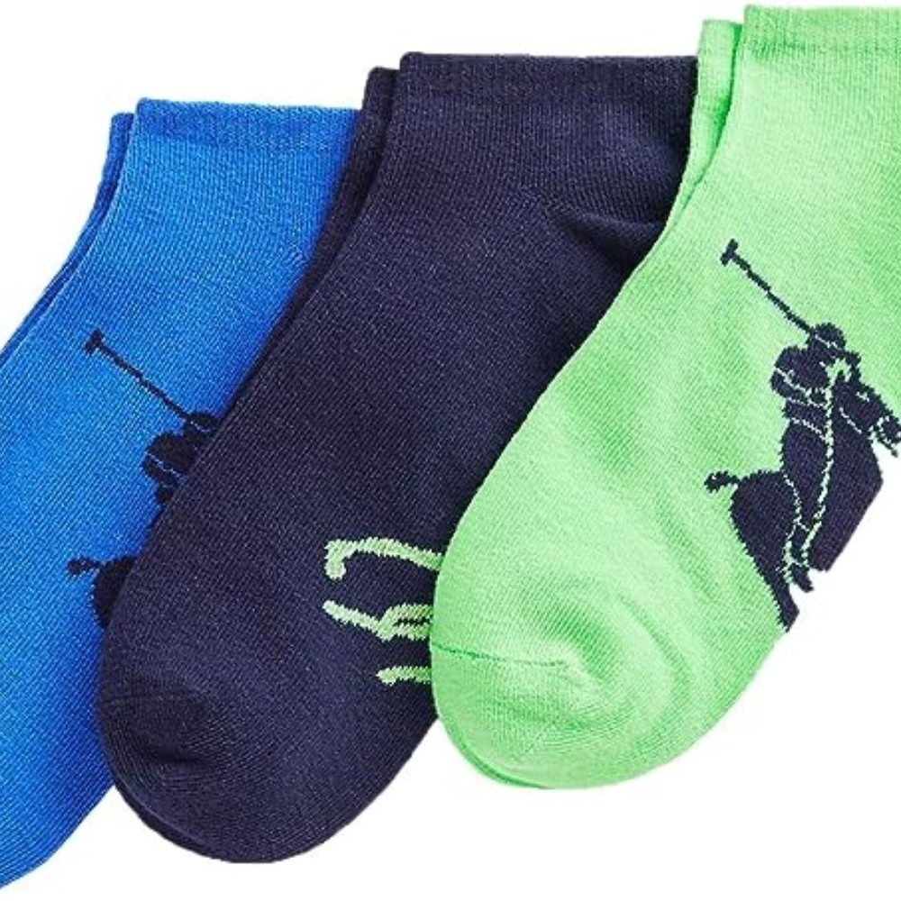 Polo Ralph Lauren Men's 3-Pack Big Polo Player Ped Sock, Kiwi, 10-13